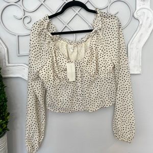Society & Stitch Square Neck Polka Dot Blouse Size Large NWT